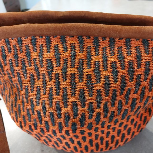 Woven Sisal Straw Beaded Shoulder Bag - Orange/Black/Brown - Picture 6 of 8